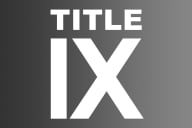 A black and white logo that reads “Title IX.”