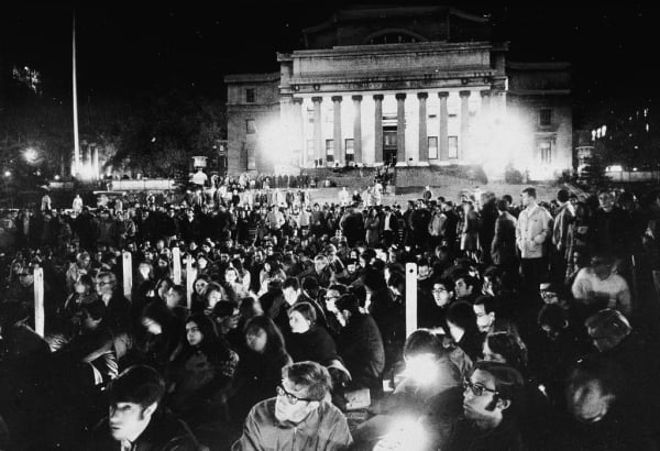 Students rally against the Vietnam War at Columbia in 1968.