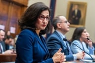 A photo of Minouche Shafik, president of Columbia University, during the House Education and the Workforce Committee hearing on Columbia’s response to antisemitism last week.