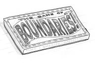 sketch of a board game with the title “Boundaries!”