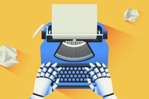 Robot typing on a typewriter