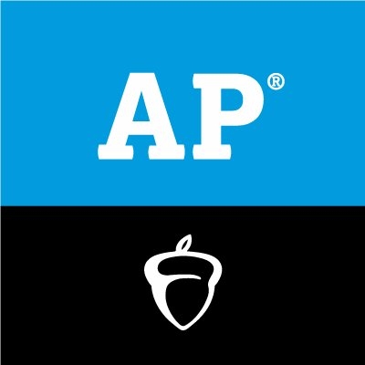 The logos of AP and the College Board, the latter of which is the white outline of an acorn on a black background.