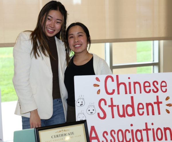 Two students from Santa Clara's Chinese Student Association pose for a photo.