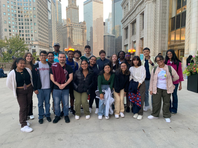 U Chicago's Phoenix STEM students smile in downtown Chicago.