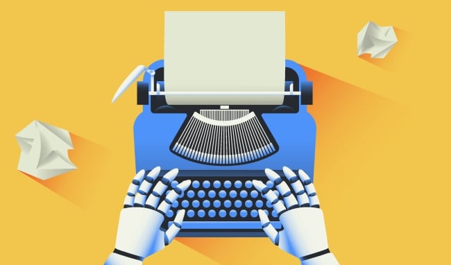 Robot typing on a typewriter