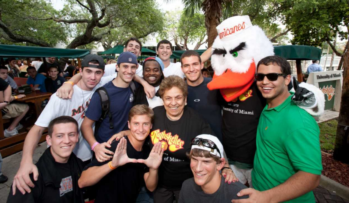 Donna Shalala with students at the University of Miami