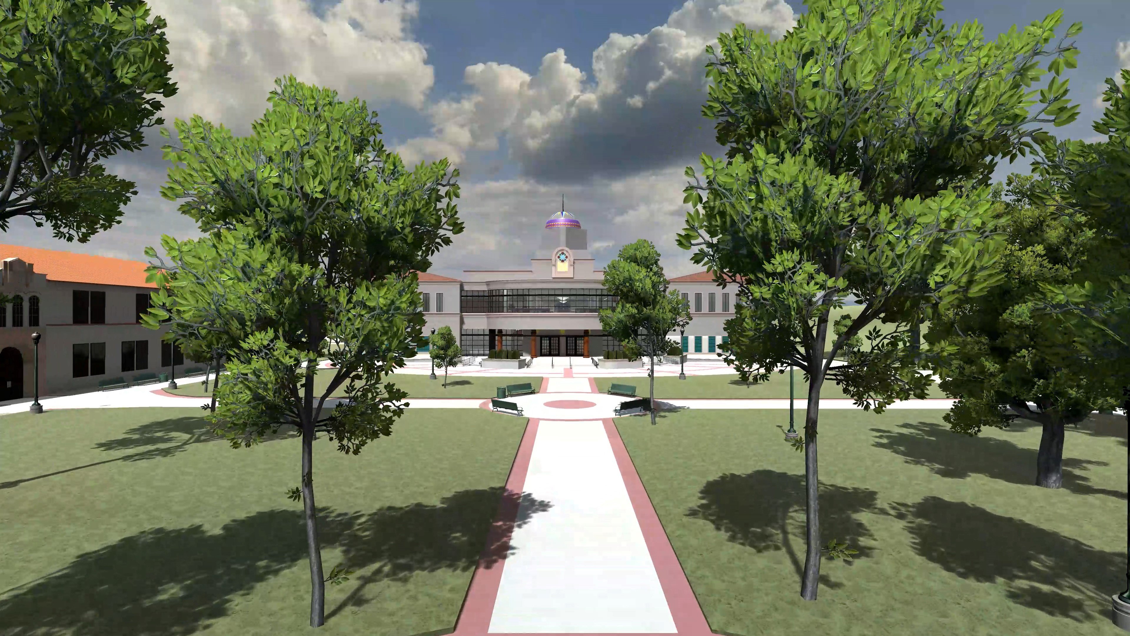 A digital version of the campus of Fullerton University in the Metaverse. 