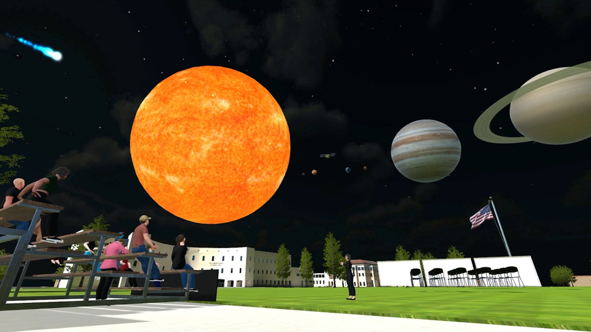 A metaversity allows students to view the planets and sun up close.