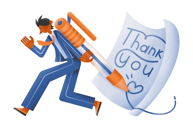 Illustration of a leader writing a "thank you" note.