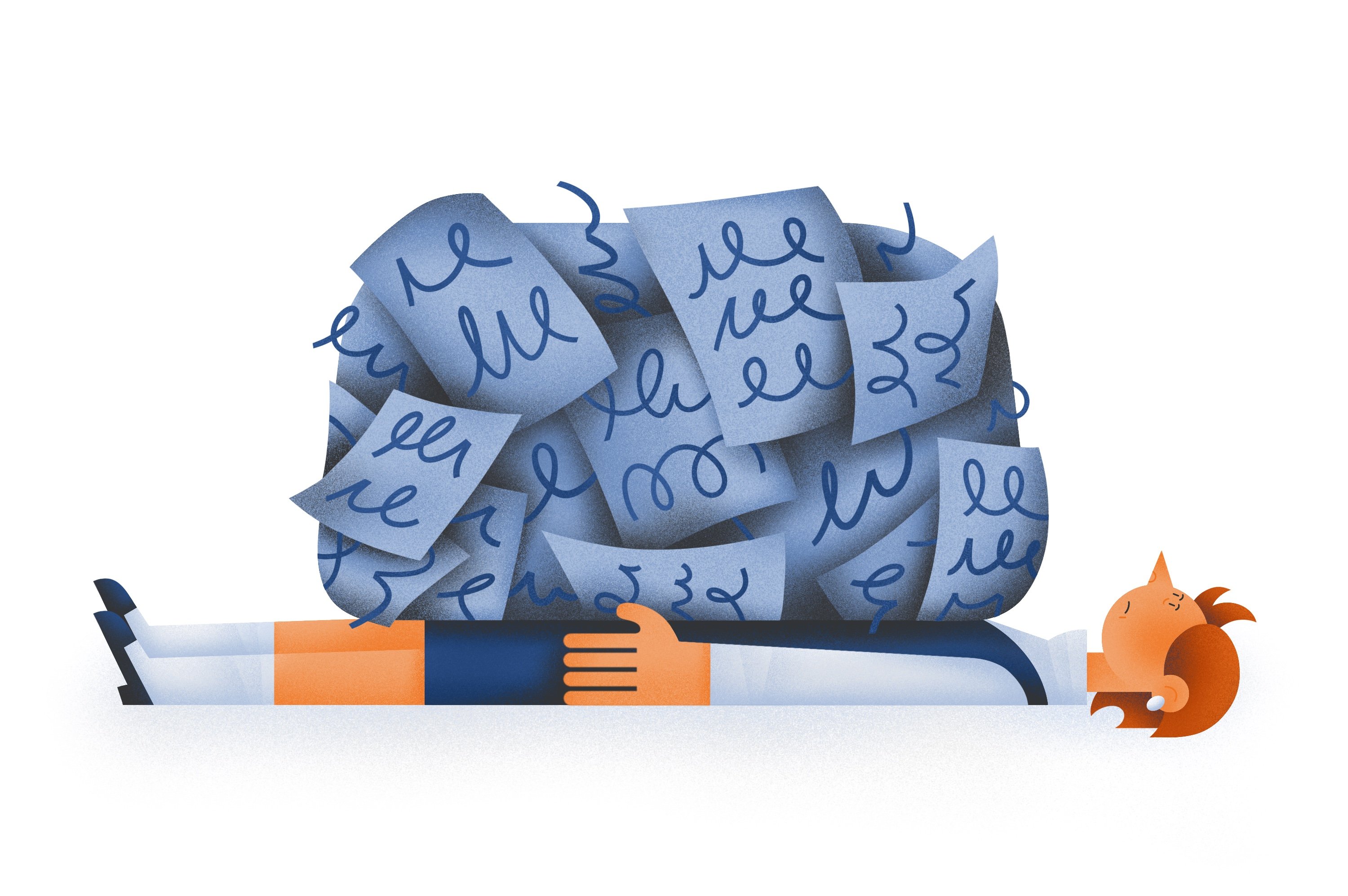 Illustration of a person buried under a lot of paper