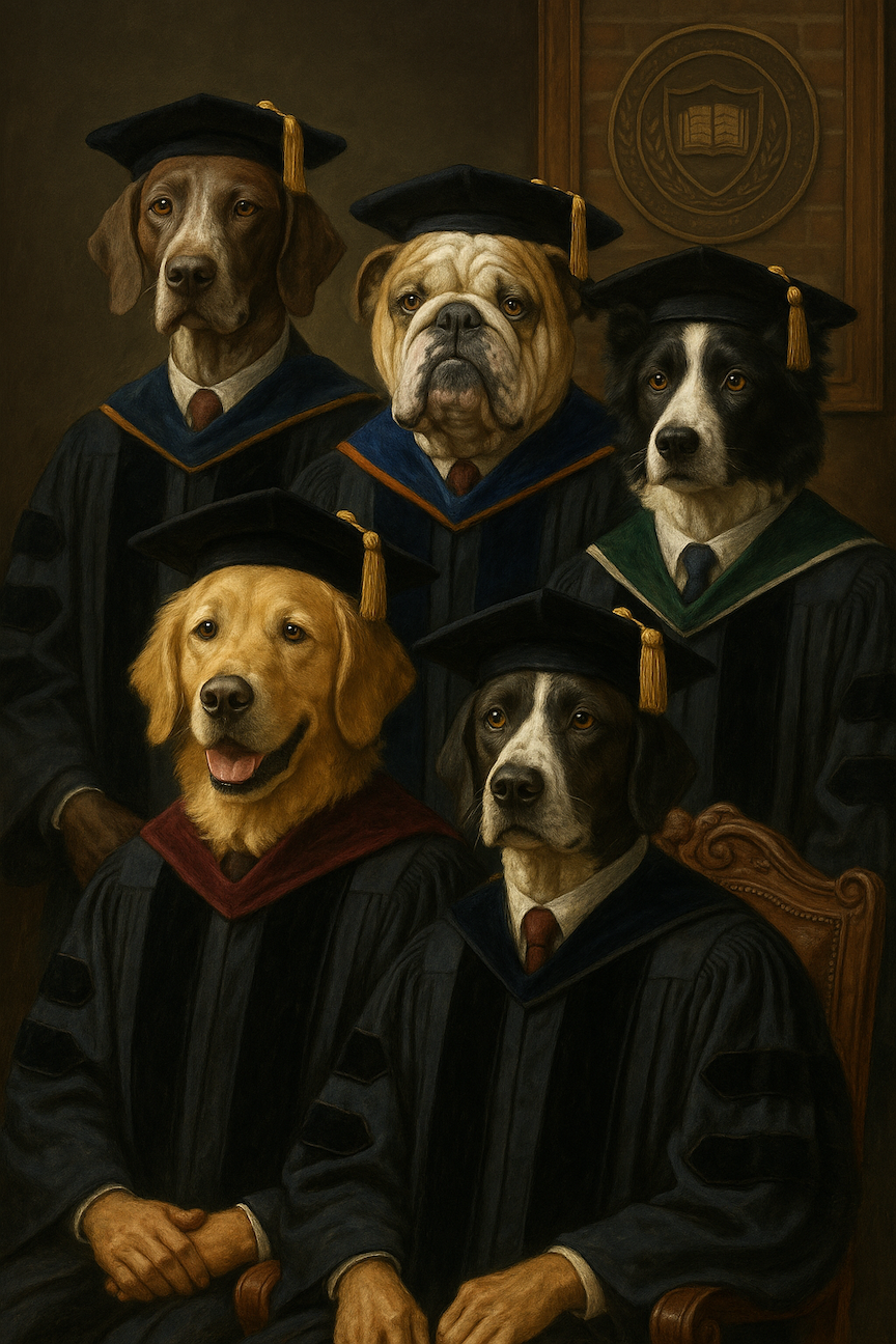 AI image of dogs as college presidents