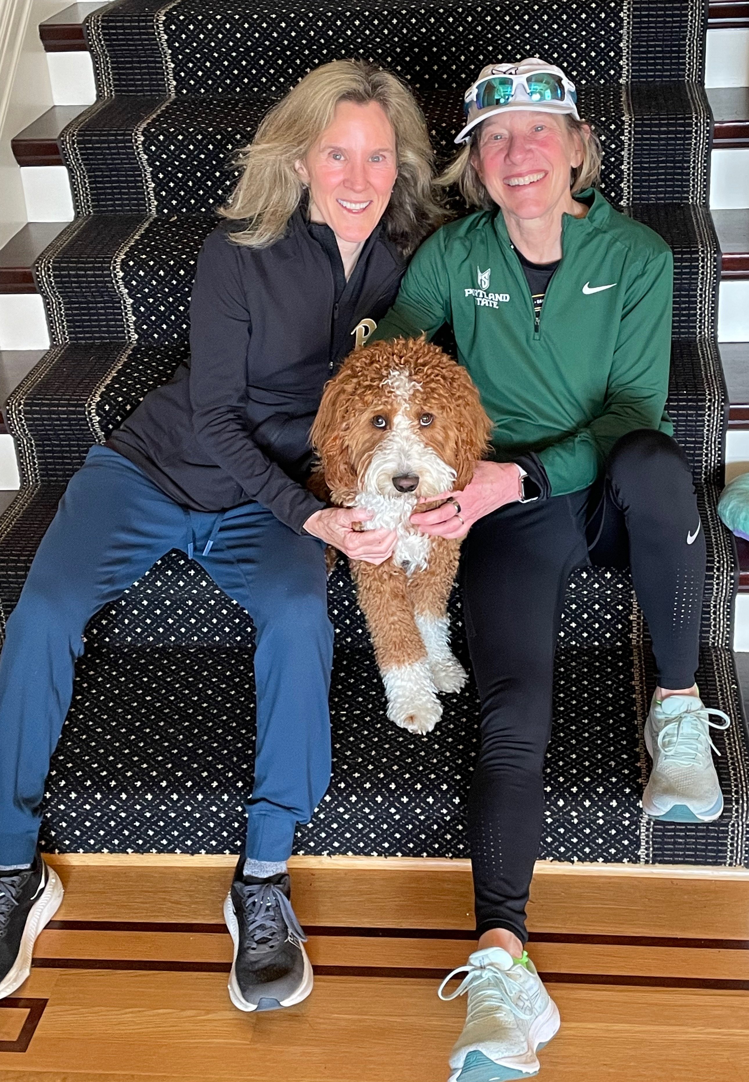 Photo of Rachel Toor, Ann Cudd, and her dog Walton