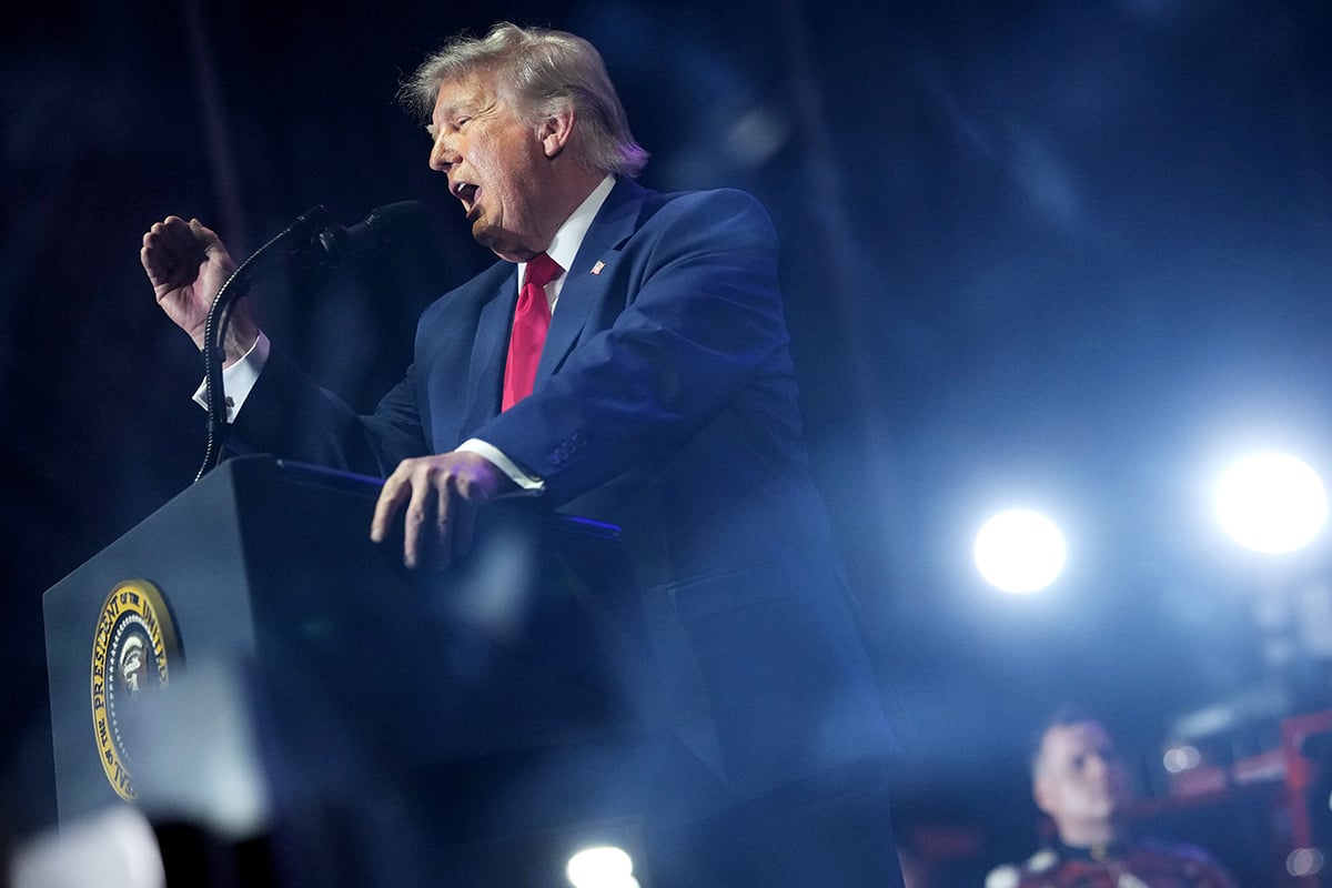 U.S. President Donald Trump speaks during a rally to kick off the Great American State Fair on the National Mall on June 24, 2026 in Washington, DC. 