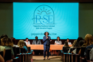 La Shonda Coleman, associate vice president at Pepperdine University, speaks in Elkins Auditorium to students for a RISE event.