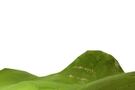 A landscape drawing of three green rolling hills.