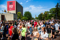 First-year students at Ball State University walk as a group