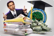 A photo illustration of Florida governor Ron DeSantis