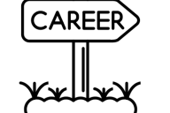 A black-and-white drawing of a sign, pointing toward the right, with the word "career" on it.