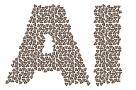 An illustration of the letters "AI," with each letter composed of many small poop emojis. 
