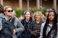 A crowd of students walks on Western Washington University's campus during the first day of classes.