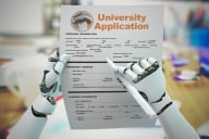Robot hands fill out a sample college application