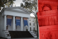 A building at Gettysburg College is shown on the left. On the right, three issues of The Gettysburg Review are highlighted in red.