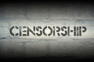 The word "CENSORSHIP" in black against an ominous gray-black background.