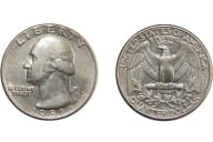 Two sides of a U.S. quarter, lying flat against a white background.