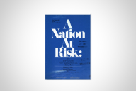 The blue and white cover of the 1983 report from the United States National Commission on Excellence in Education, "A Nation at Risk."