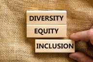 Three wooden blocks that read "Diversity, Equity, Inclusion."
