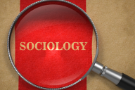 A magnifying glass above the word "sociology."