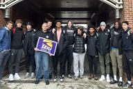 dartmouth basketball players posing with union rep