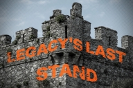 A battered castle wall with the words “Legacy’s Last Stand” on it