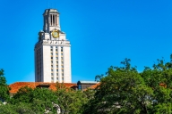 A picture of the tall clock tower at the University of Texas at Austin