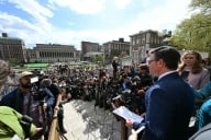 Speaker Johnson and crowd at Columbia