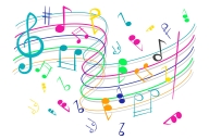 Bars of music with colorful and playful notes