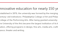 Screenshot of University of the Arts website