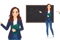 An illustration of a female instructor in three different teaching positions.