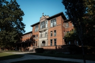 A view of Carlow University's campus on a sunny day.
