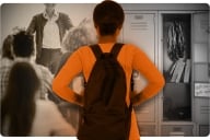 Orange figure backpack lockers
