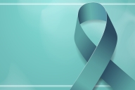 A teal ribbon, a symbol for sexual assault awareness and support, against a slightly lighter teal background.