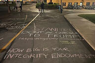 Chalk messages are written on Stanford's campus