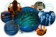 A collage of various elements relating to the 2025 Survey of Campus Chief Technology/Information Officers