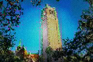 A college campus in the style of a mosaic.