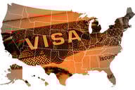 Map of the United States with a Visa on it.