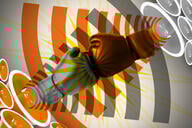 Photo illustration: Two boxing gloves collide with each other. Next to each glove is a speaker showing audio lines coming from them.