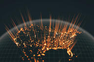 Metropolitan lights transform into abstract lines on a U.S. map