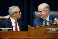 Chairman Rep. Tim Walberg (R-MI) (R) and Ranking Member Rep. Bobby Scott (D-VA) (L) speak as U.S. Labor Secretary Lori Chavez-DeRemer appears for a House Committee on Education and Workforce hearing on Capitol Hill