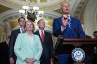 Senate Majority Leader John Thune (R-S.D.) speak to press following the weekly Republican policy luncheon at the U.S. Capitol Building.