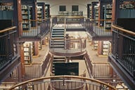 An interior of a college library.